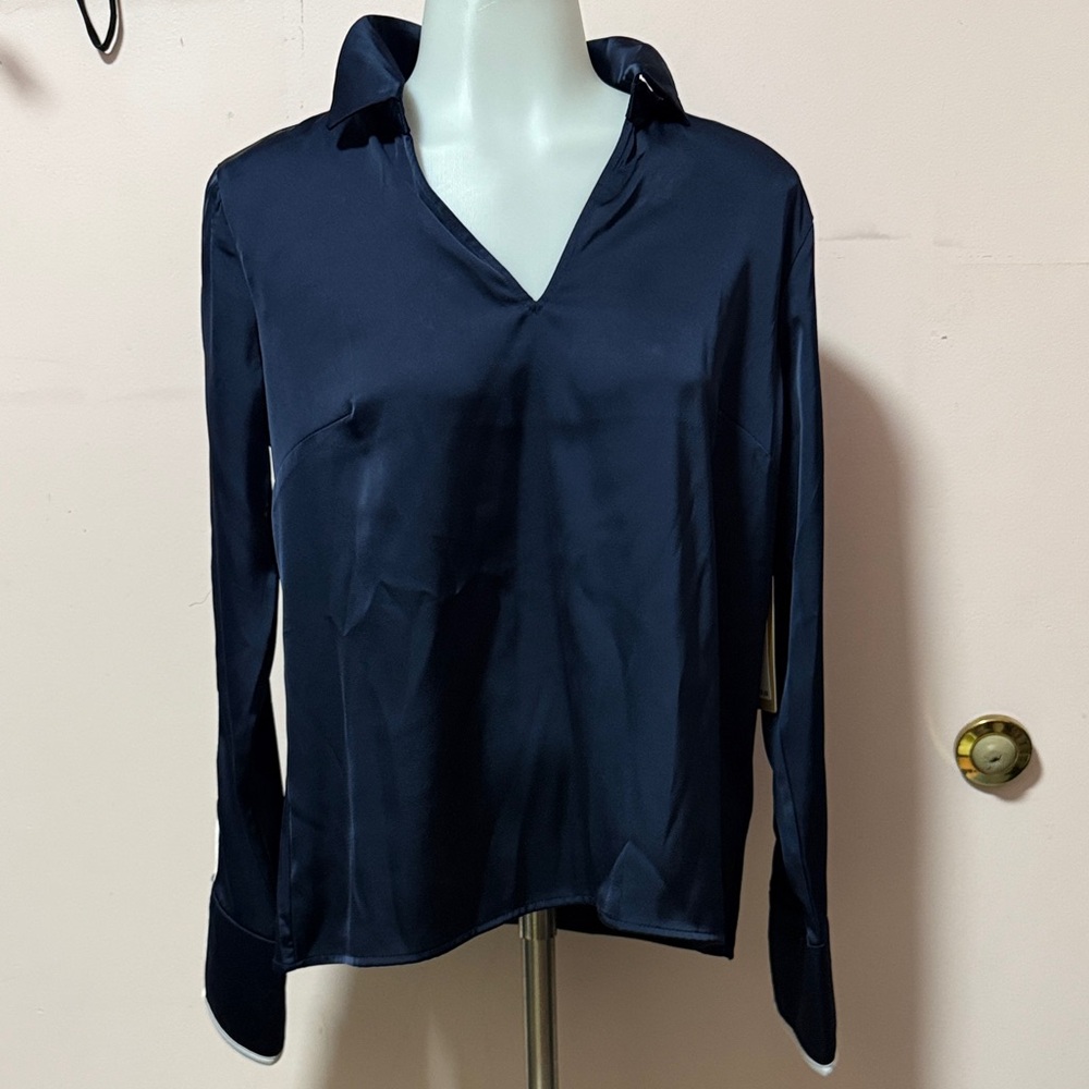 Halogen’s women  Midnight Blue Satin Blouse